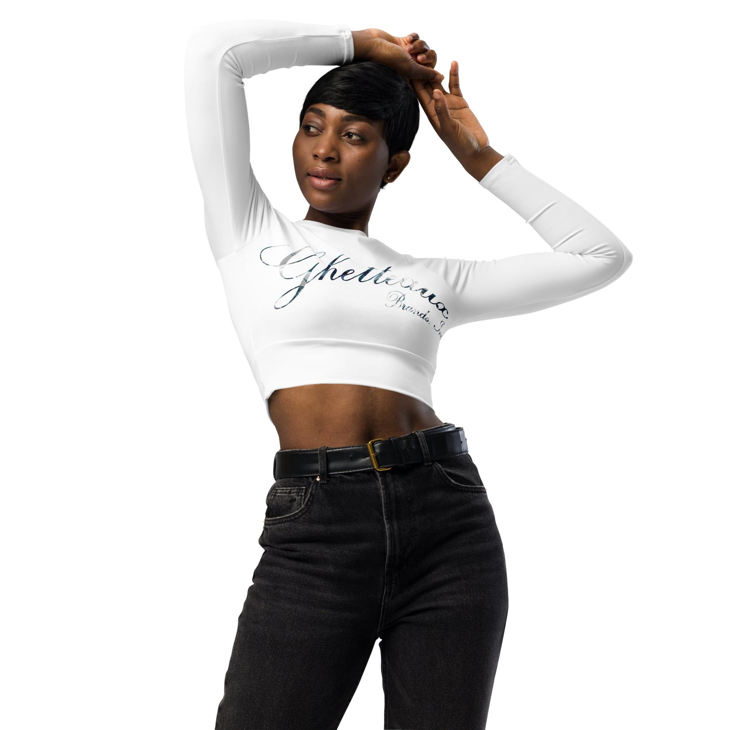 Classic Ghetteaux in Slate (NEW) on White Long Sleeve Luxe Womens Crop