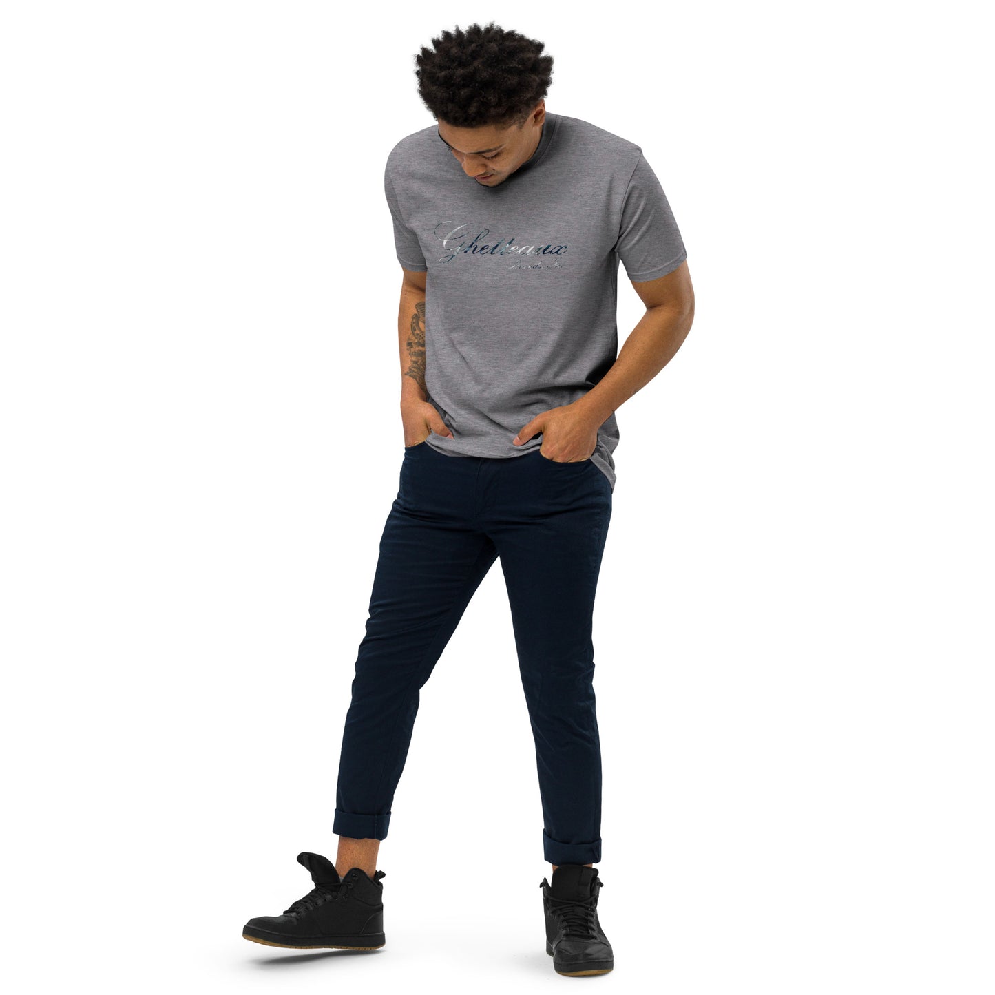 Classic Ghetteaux in Slate (NEW) on Gray Men's Premium Cotton T-Shirt