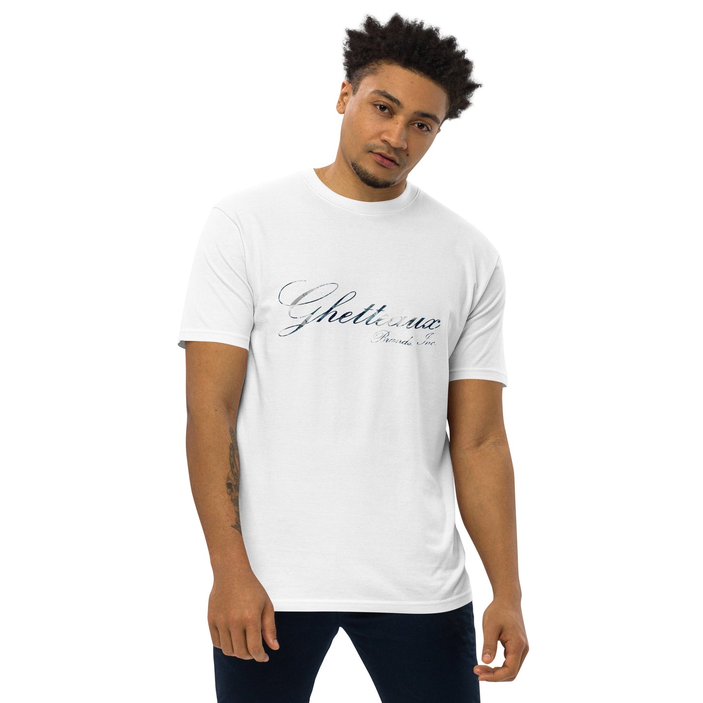 Classic Ghetteaux in Steel (NEW) on White Men's T