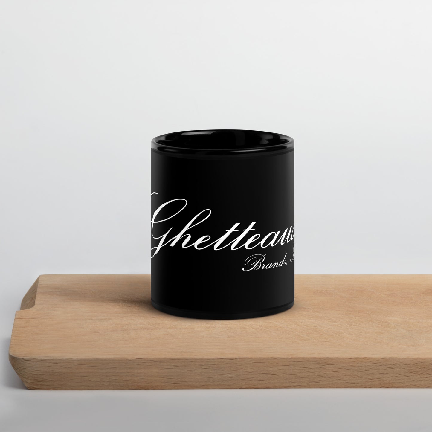 Classic Ghetteaux in White on Black Glossy Mug